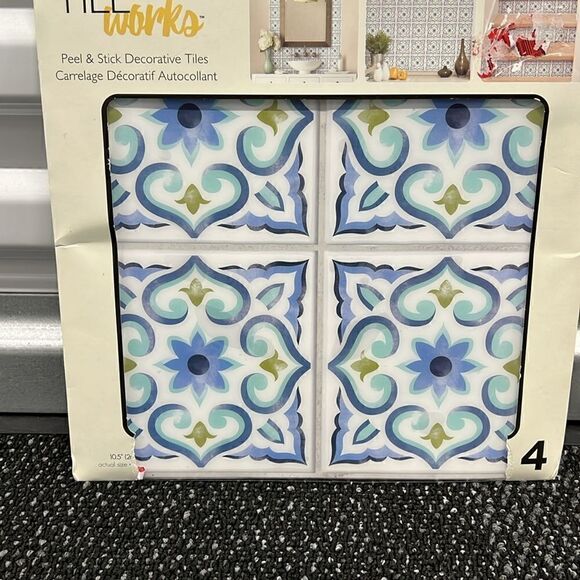 RoomMatesSpanish Tile White & Blue Stick- 4 Sheets, New - Picture 3 of 4